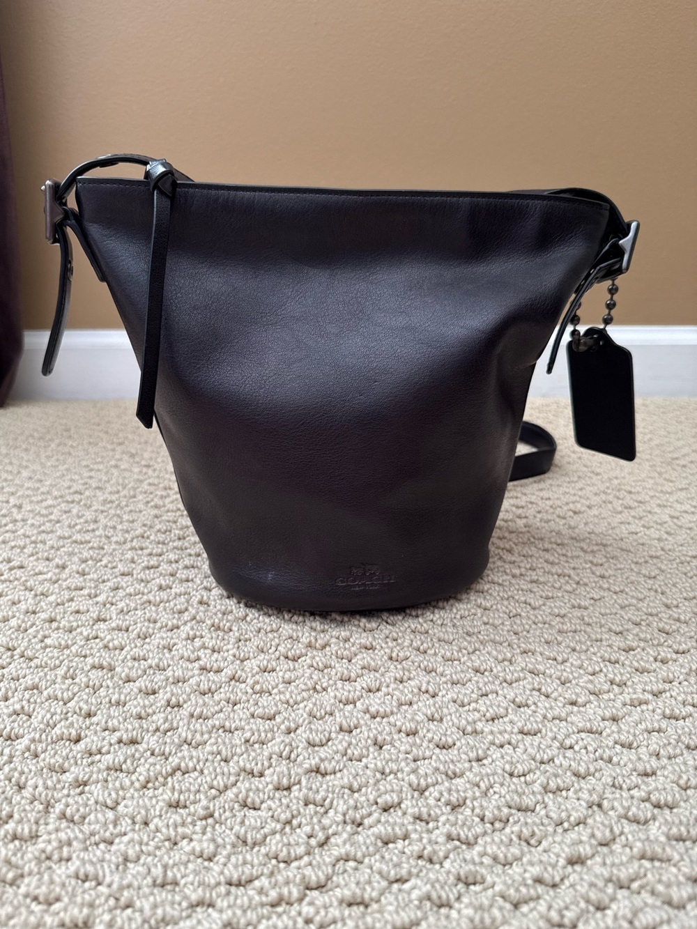 Coach Black Leather Bucket Crossbody with Tag